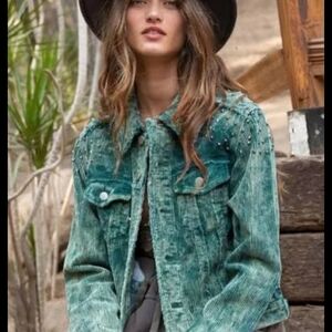 POL Teal Corduroy Jean Jacket